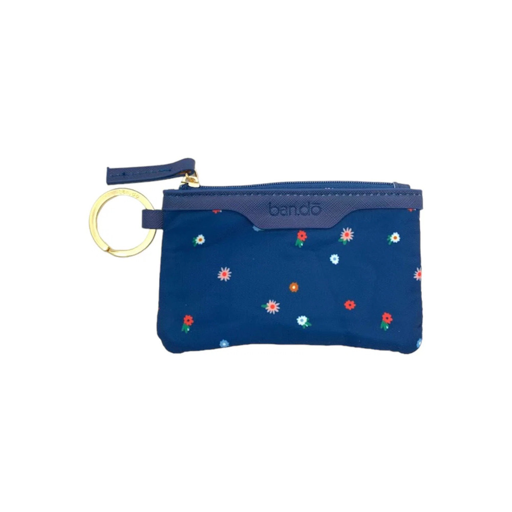 ban.do Card ID Floral Holder Case + Key Fob Chain Navy Blue
